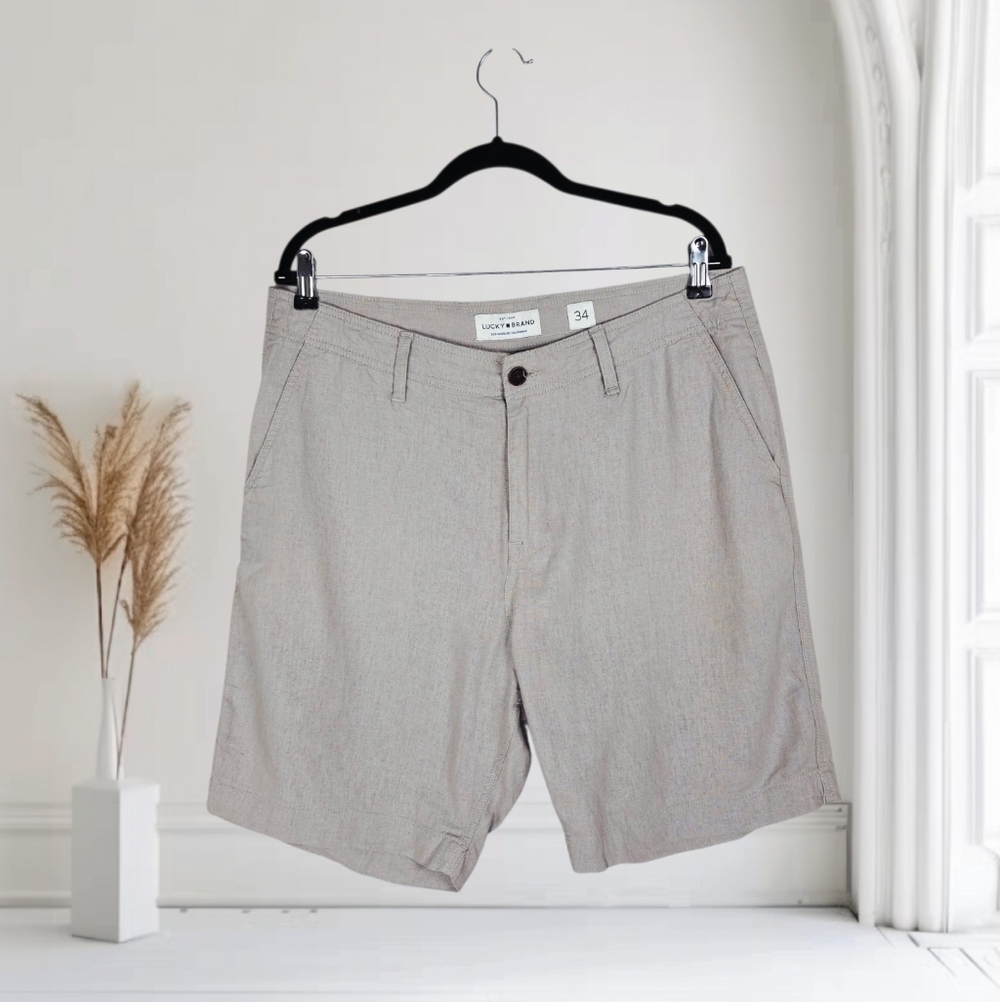 Lucky Brand Men's Light Khaki Linen-Blend Flat Front Shorts Size 34